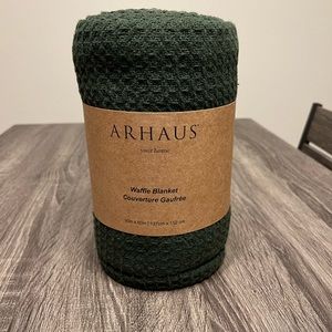 Arhaus Waffle Knit Throw Blanket- Green